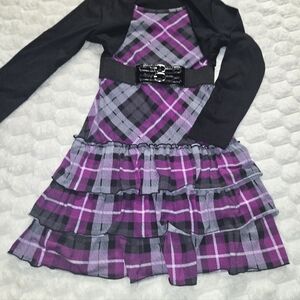 Girls y2k long sleeve layered Dress with faux belt detail Early 2000's fashion S
